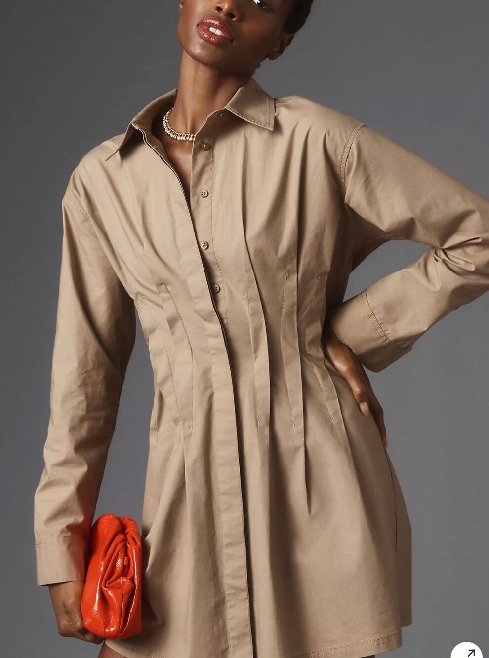 Pilcro by Anthropologie Structured Pintuck Brown Mini Shirt Dress-Size L